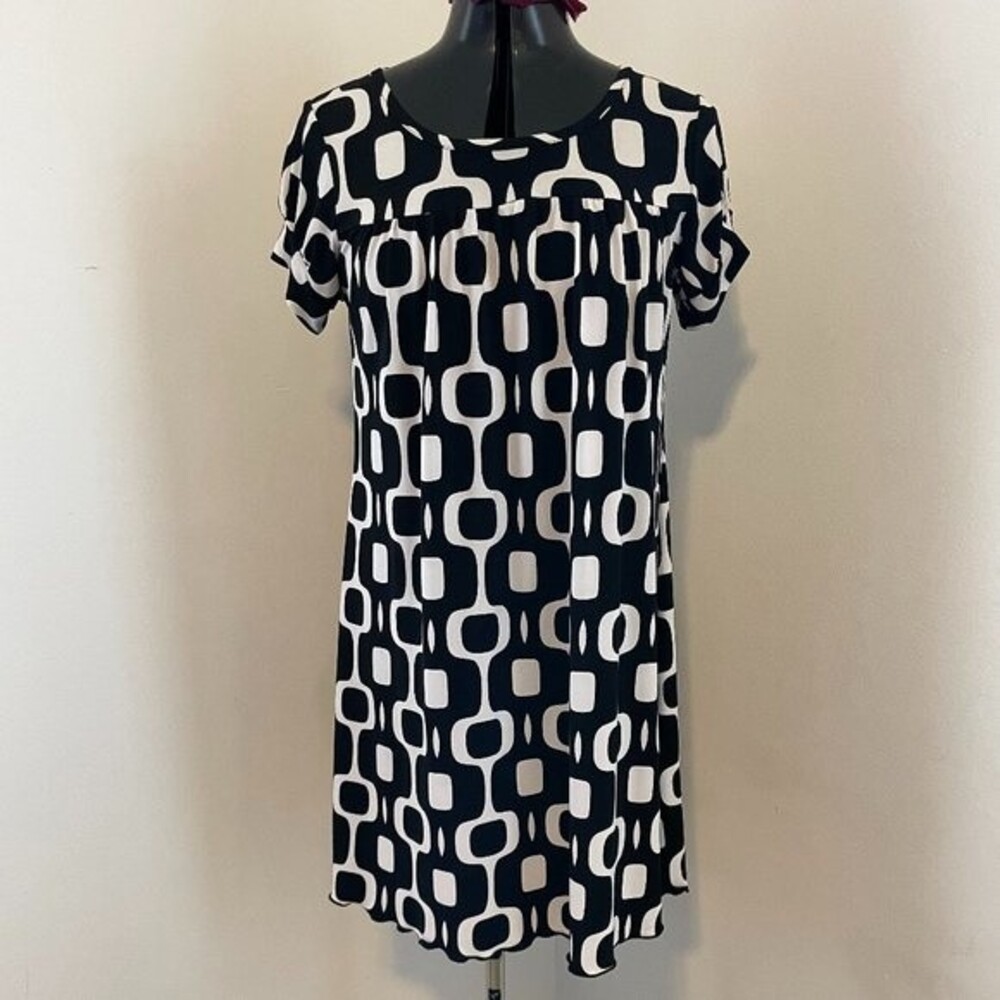 V1 Couture Geometric Short Sleeve Scoop Neck Womens Dress Size M
